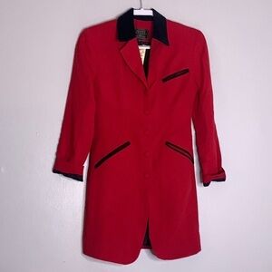 Vintage express long blazer jacket red black velvet new with tags women’s xs